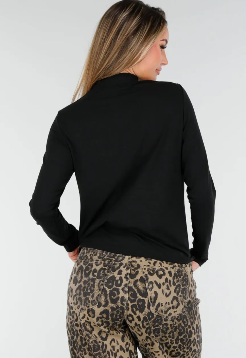 Zwarte Zachte Stretch Top met Lange Mouwen
