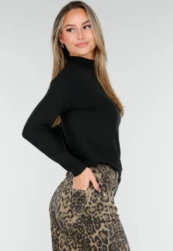Zwarte Zachte Stretch Top met Lange Mouwen