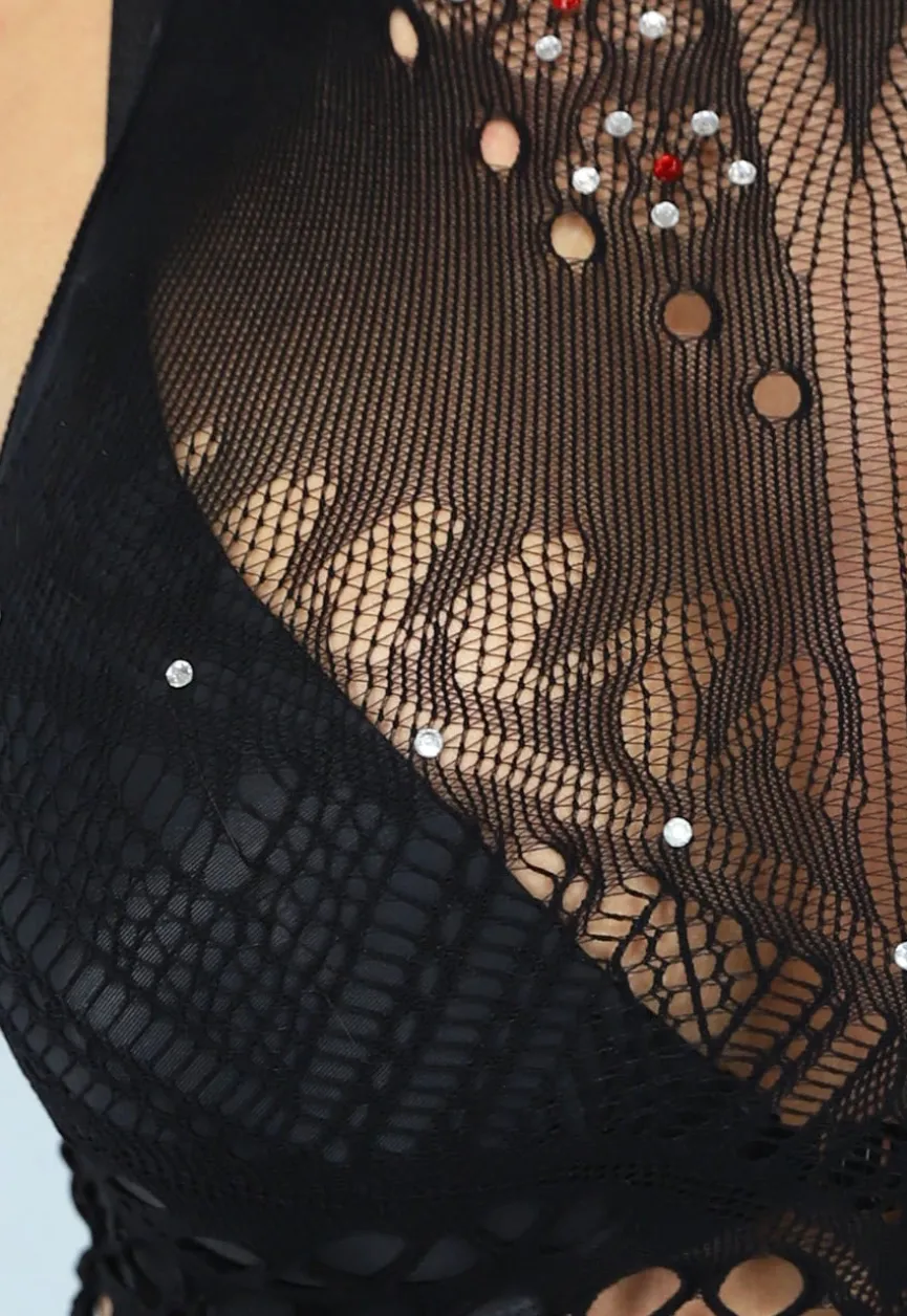 Zwart Fishet Strass Two Piece