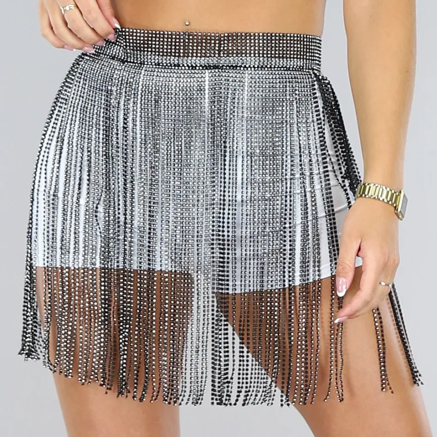 Zwart Glitter Fringe Mini Rok