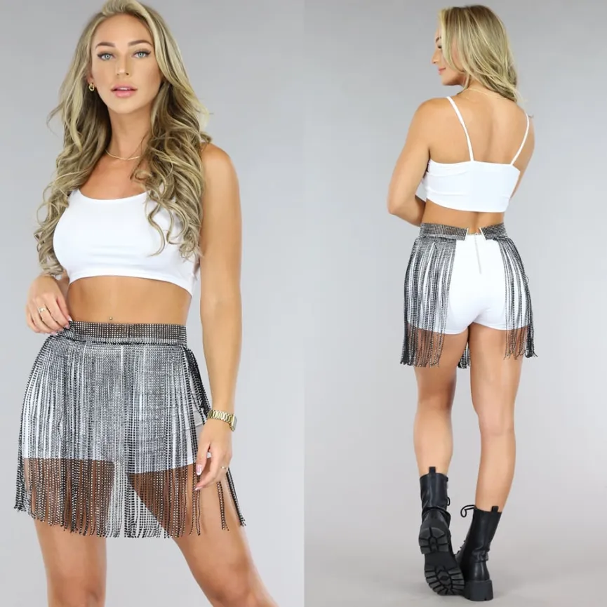 Zwart Glitter Fringe Mini Rok