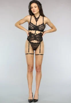 Zwart Kanten Lingerie Setje met Halter