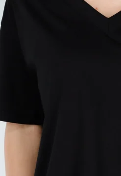 Zwart Katoenen T Shirt met V Hals en Korte Mouwen