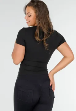 Zwart Korte Mouwen Sporttop voor Vrouwen met Comfortabele Fit