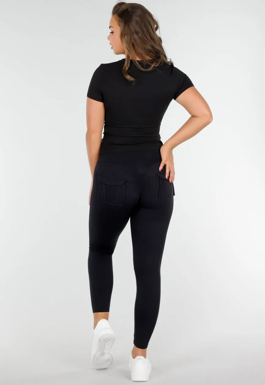 Zwart Korte Mouwen Sporttop voor Vrouwen met Comfortabele Fit