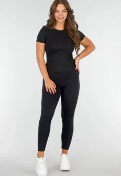 Zwart Korte Mouwen Sporttop voor Vrouwen met Comfortabele Fit