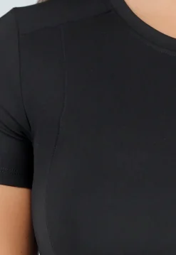Zwart Korte Mouwen Sporttop voor Vrouwen met Comfortabele Fit