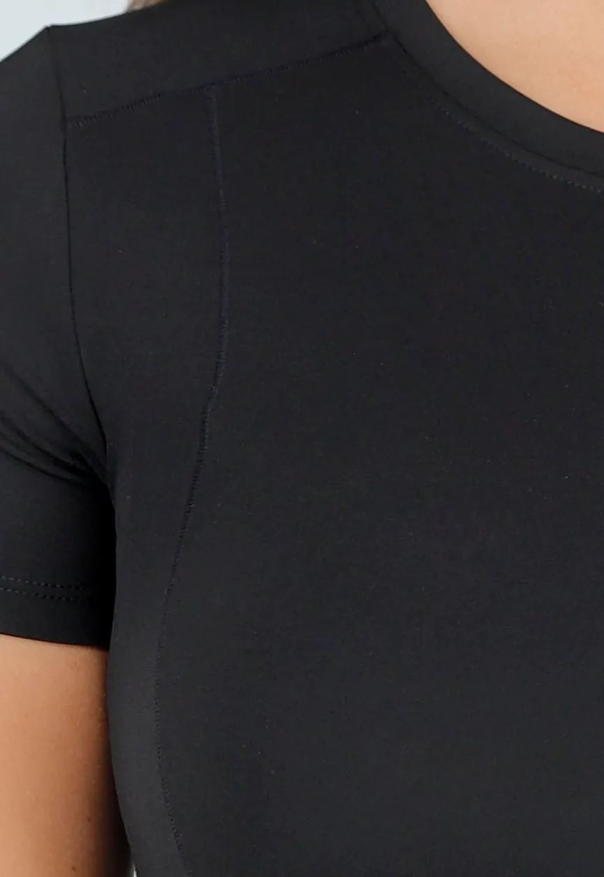 Zwart Korte Mouwen Sporttop voor Vrouwen met Comfortabele Fit