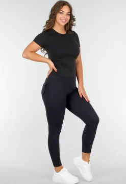 Zwart Korte Mouwen Sporttop voor Vrouwen met Comfortabele Fit