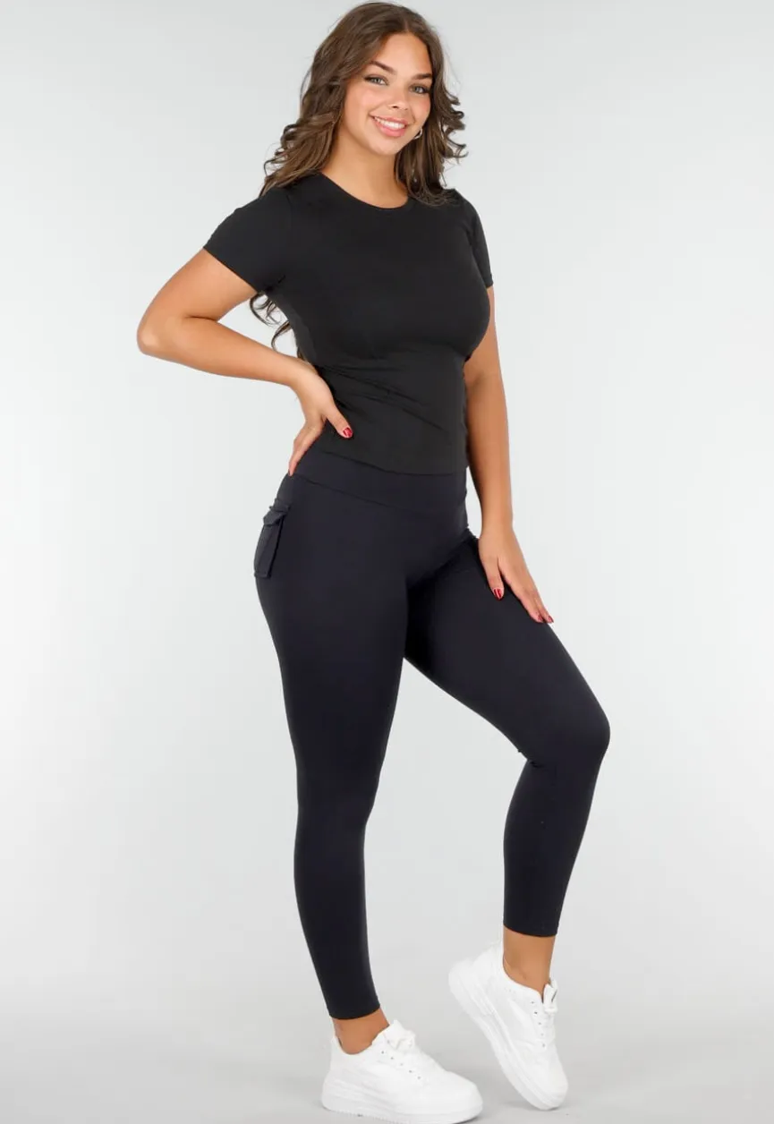 Zwart Korte Mouwen Sporttop voor Vrouwen met Comfortabele Fit