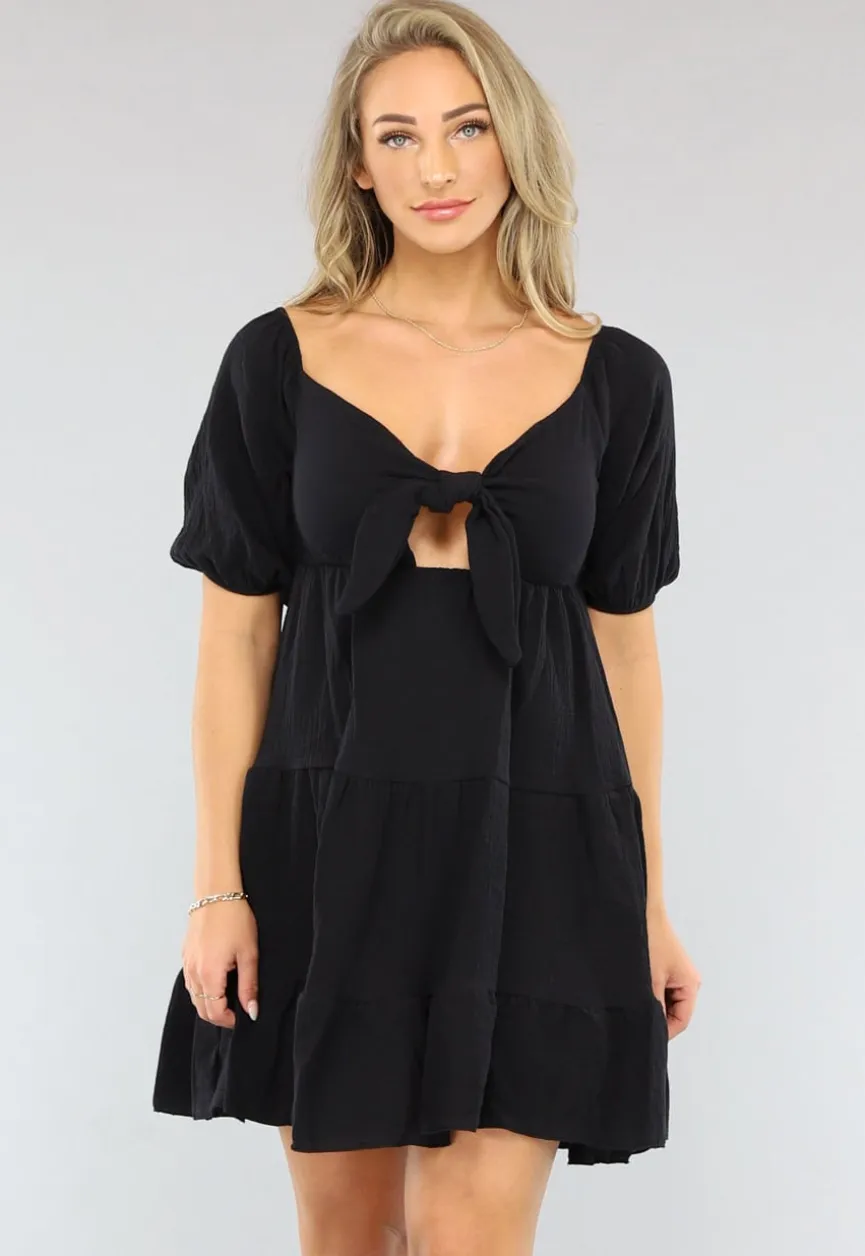 Zwart Mousseline Jurkje met Cutout
