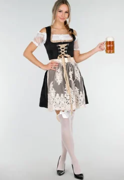 Zwart Oktoberfest Jurkje met Kant Strik en Beige Schort