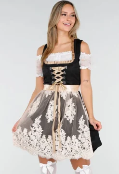 Zwart Oktoberfest Jurkje met Kant Strik en Beige Schort