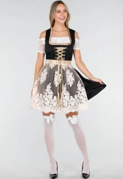 Zwart Oktoberfest Jurkje met Kant Strik en Beige Schort