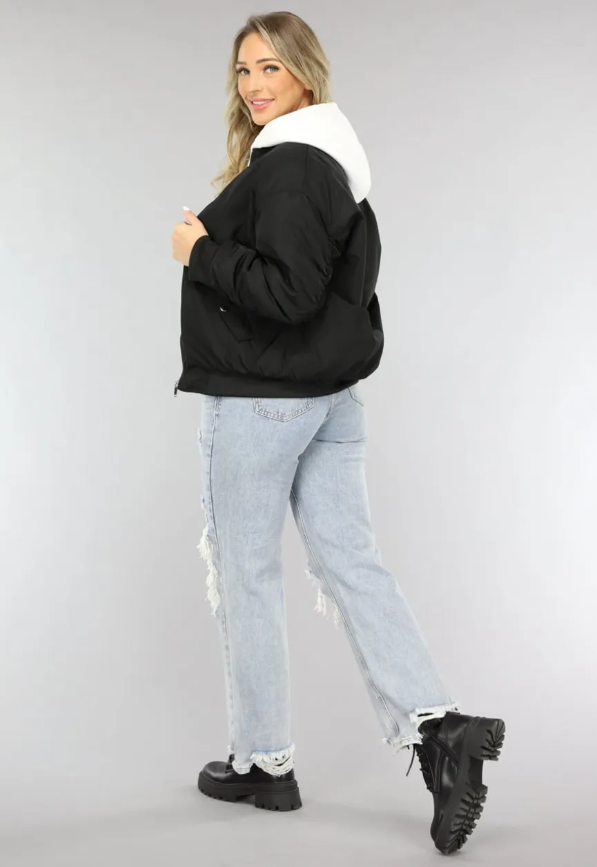 Zwart Oversized Bomberjack met Zakken