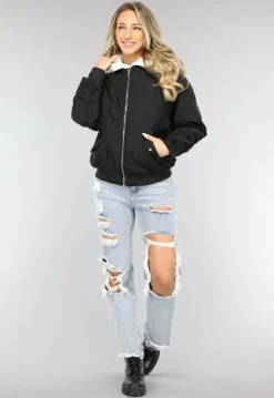 Zwart Oversized Bomberjack met Zakken