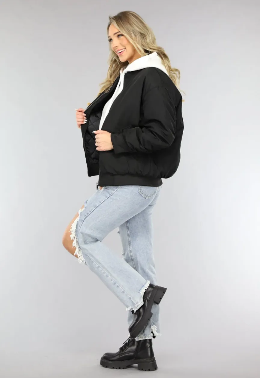 Zwart Oversized Bomberjack met Zakken