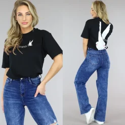 Zwart Oversized T-Shirt met Duif Print