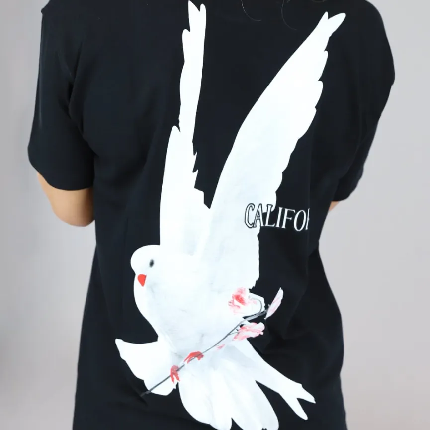 Zwart Oversized T-Shirt met Duif Print