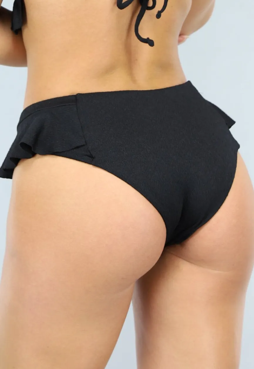 Zwart Ruffle Bikini Broekje met Hoge Taille