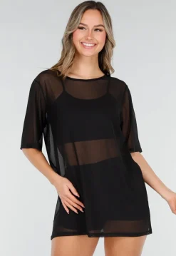 Zwart See-Through Cover-up T-Shirt met Stretch