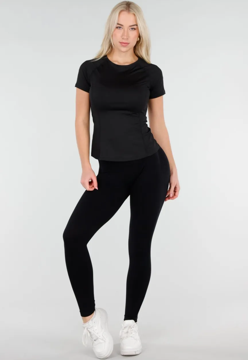 Zwart Sport T Shirt met Korte Mouw en Stretch
