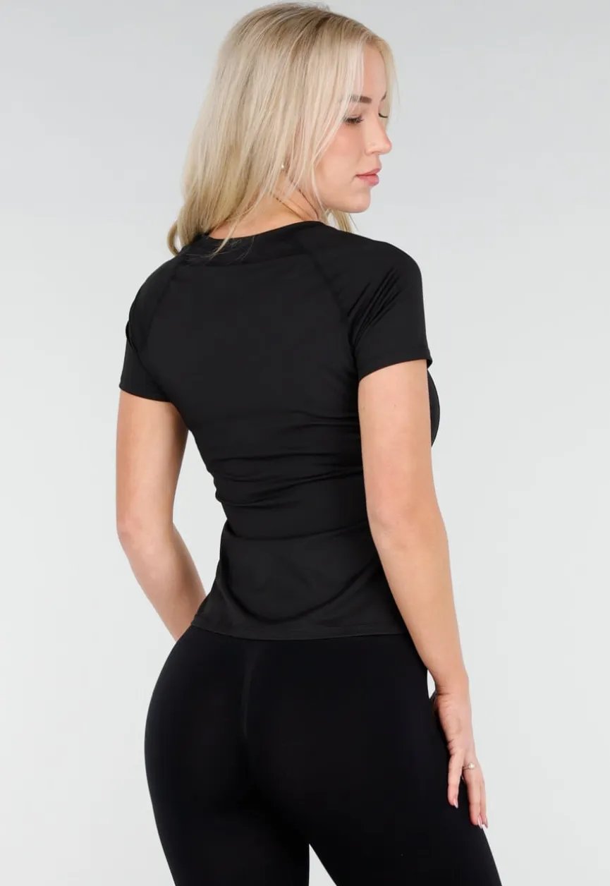 Zwart Sport T Shirt met Korte Mouw en Stretch