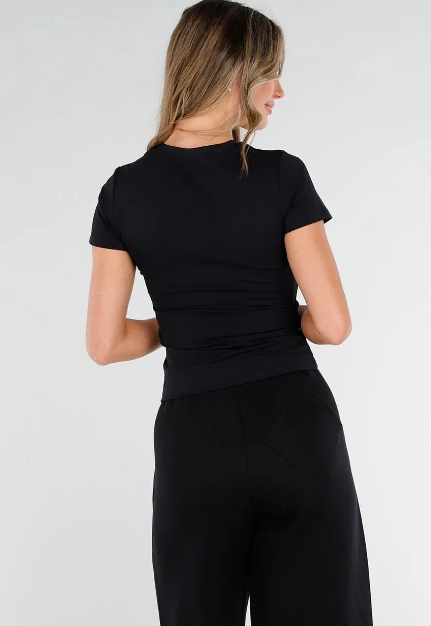 Zwart Sport T-Shirt met Korte Mouwen en Stretch