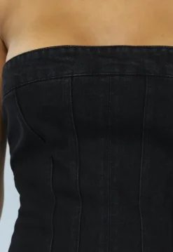 Zwart Strapless Denim Jurkje