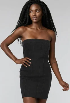 Zwart Strapless Denim Jurkje