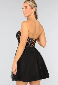 Zwart Strapless Tule Jurkje met Pailletten