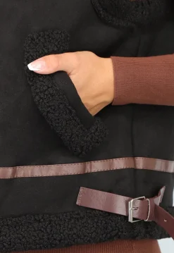 Zwart Teddy Gilet met Gesp Details