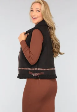 Zwart Teddy Gilet met Gesp Details