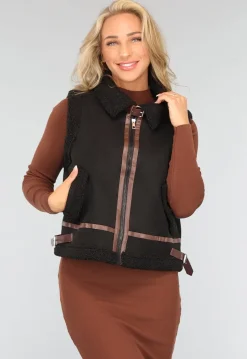 Zwart Teddy Gilet met Gesp Details