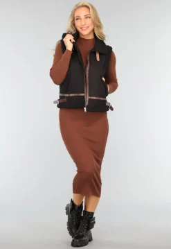 Zwart Teddy Gilet met Gesp Details