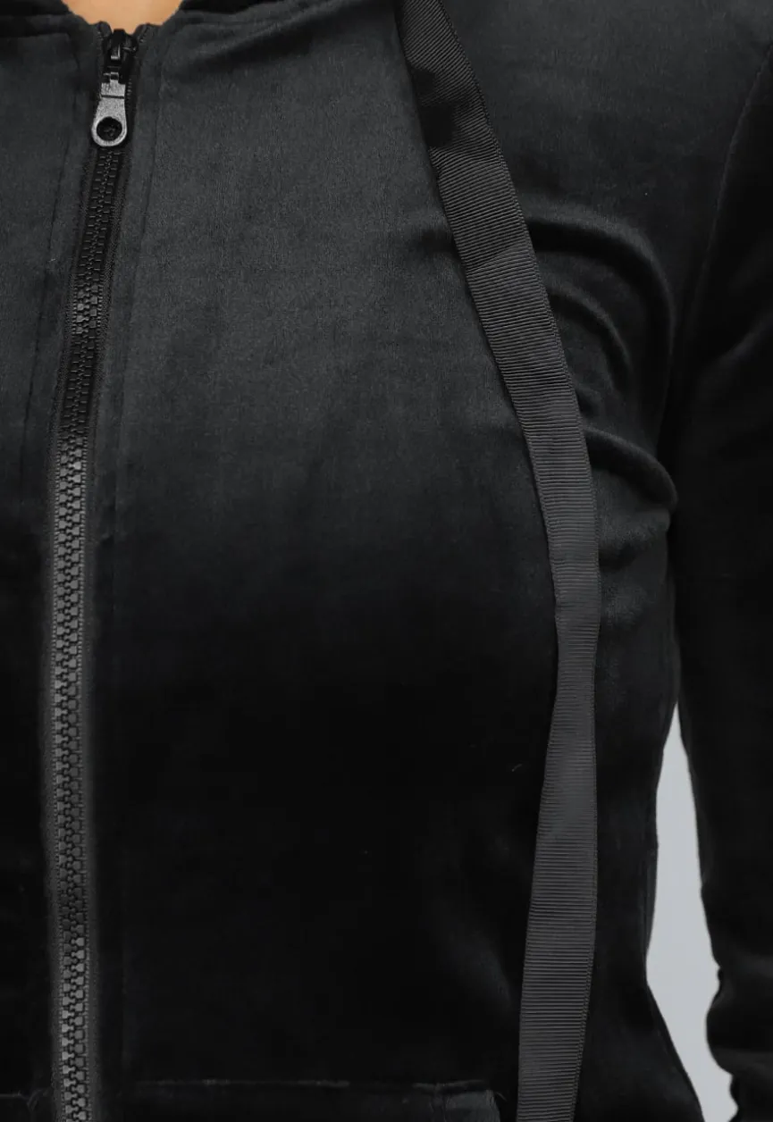 Zwart Velours Huispak met Capuchon