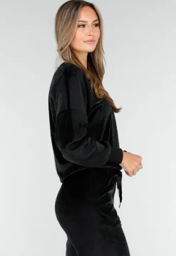 Zwart Velours Huispak met Lange Mouwen en Wijde Broek