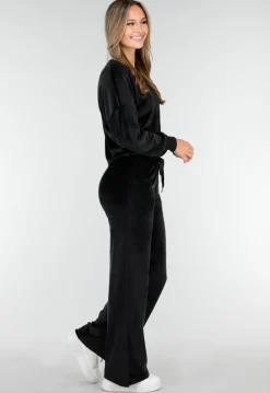 Zwart Velours Huispak met Lange Mouwen en Wijde Broek