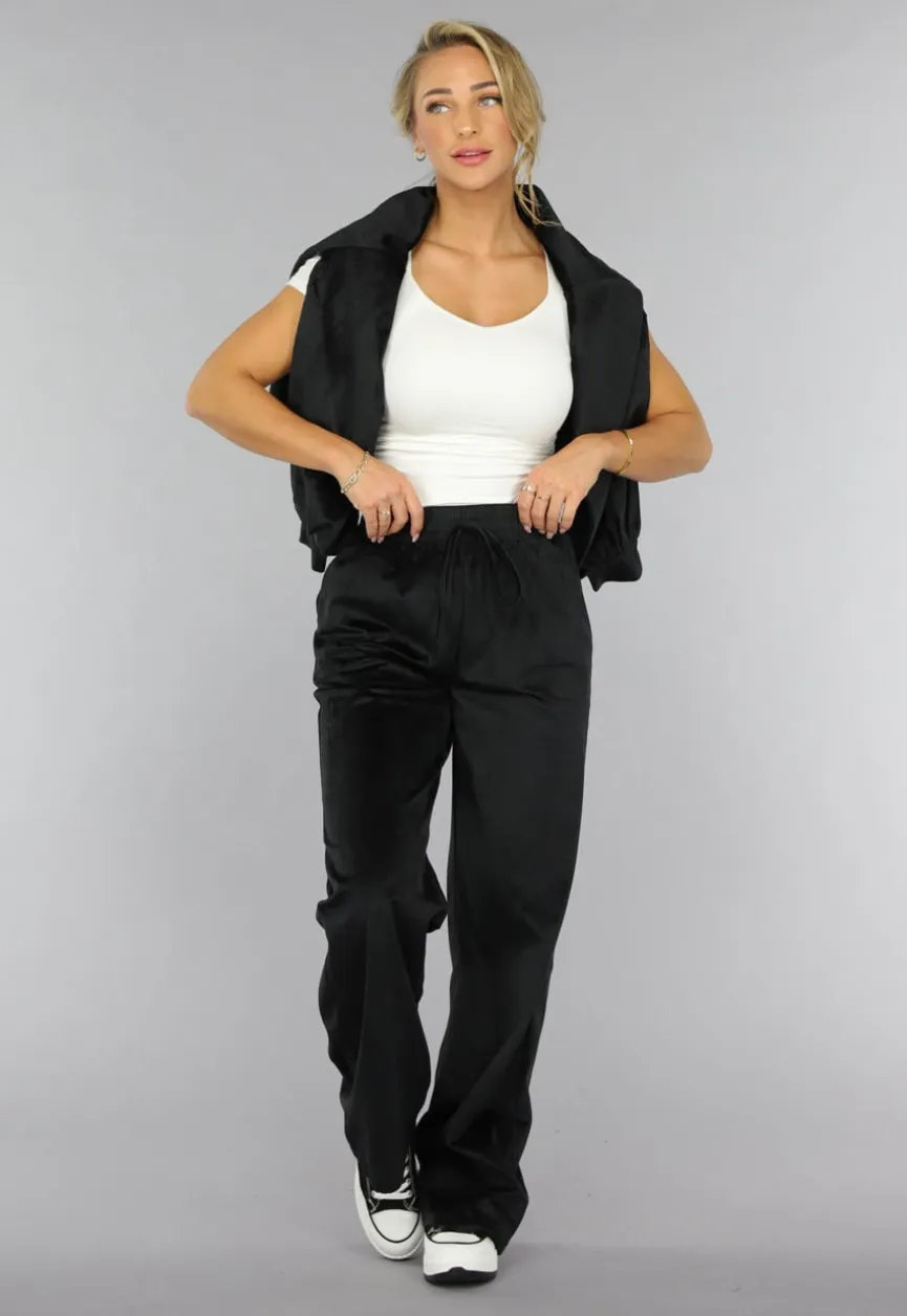 Zwart Velours Wide Leg Huispak
