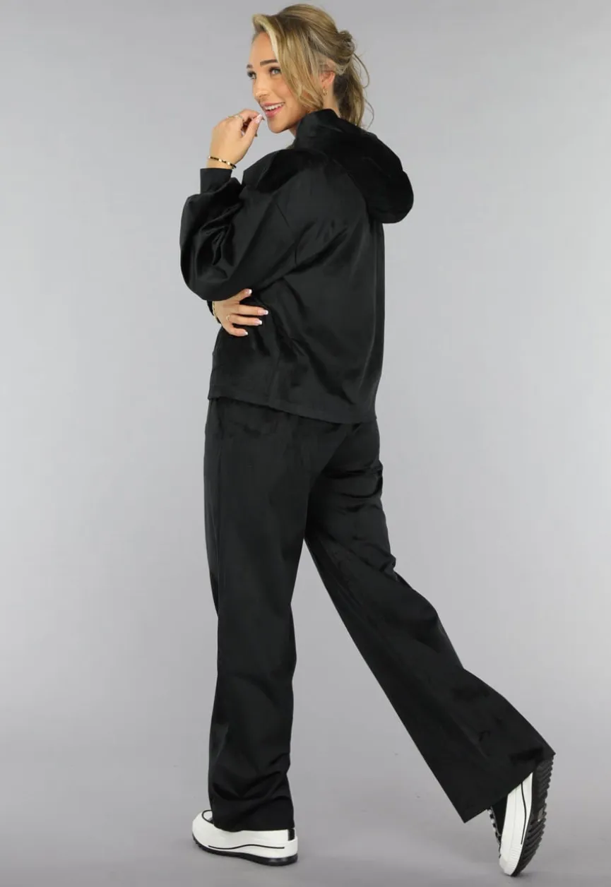 Zwart Velours Wide Leg Huispak