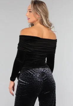 Zwart Velvet Off Shoulder Topje