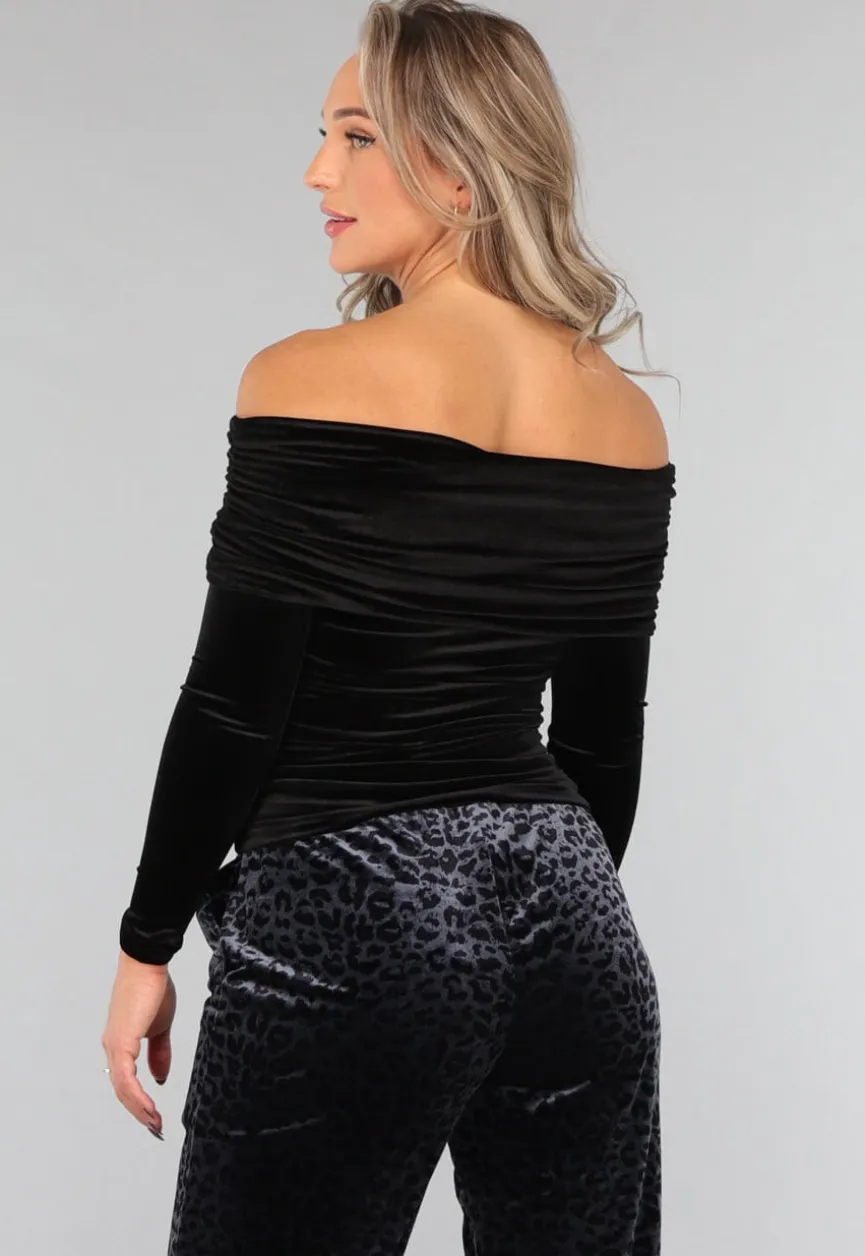 Zwart Velvet Off Shoulder Topje