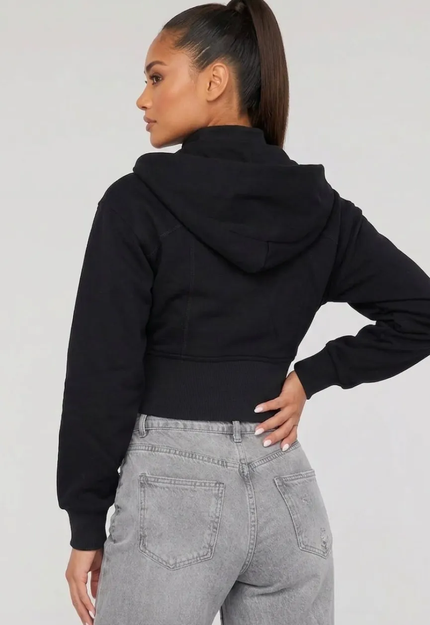 Zwart Vest in Kort Model met Afneembare Capuchon