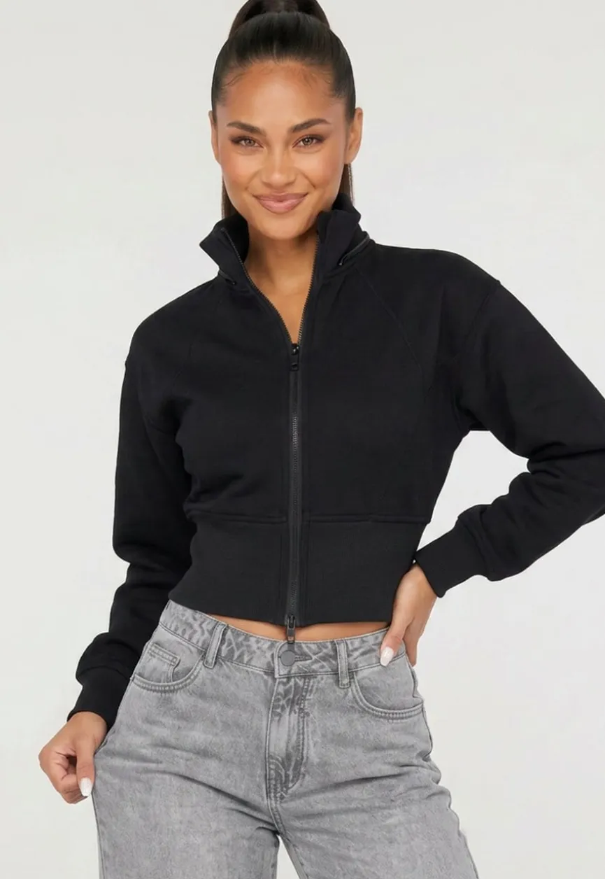 Zwart Vest in Kort Model met Afneembare Capuchon