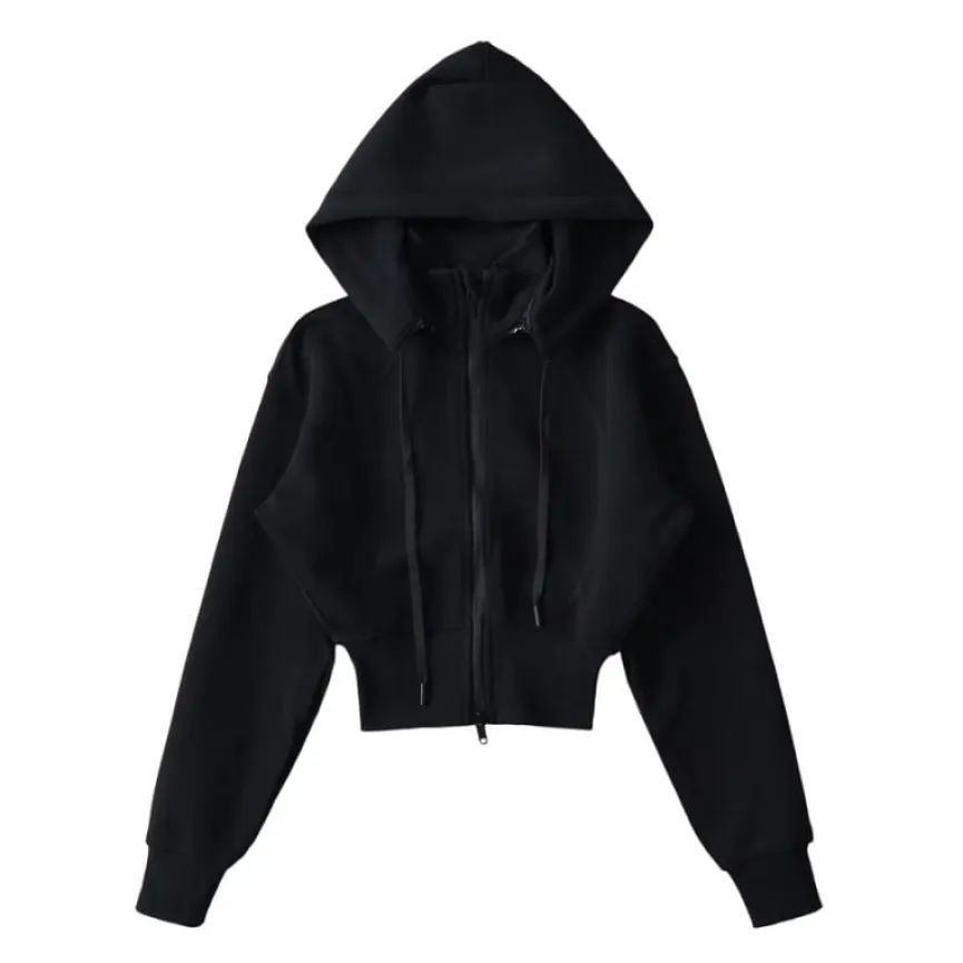 Zwart Vest in Kort Model met Afneembare Capuchon