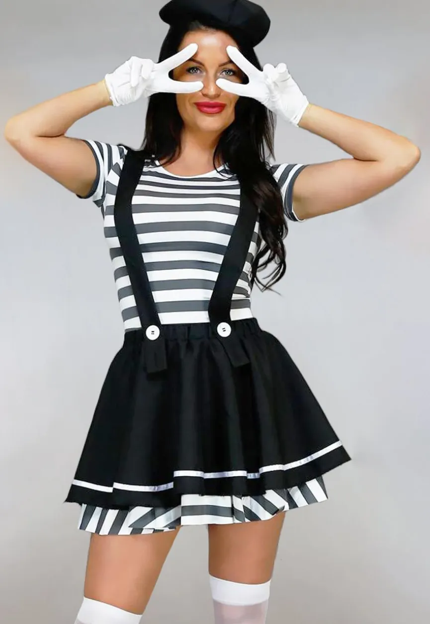 Zwart/Wit Mime Kostuum