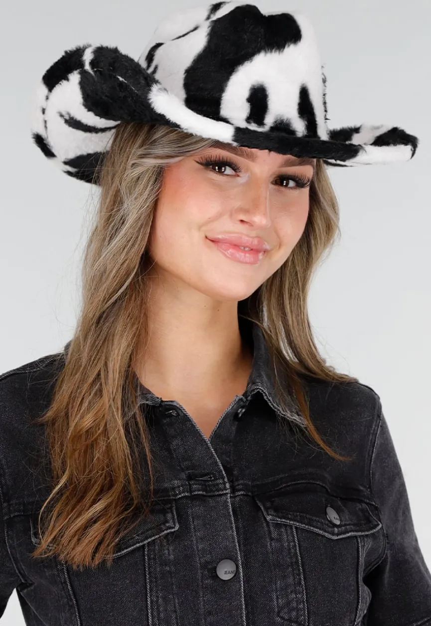 Zwart Witte Cowboyhoed met Koeienprint van Faux Fur