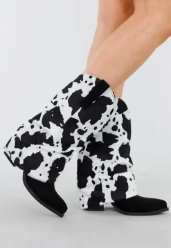 Zwart-Witte Laarzen met Koeienprint