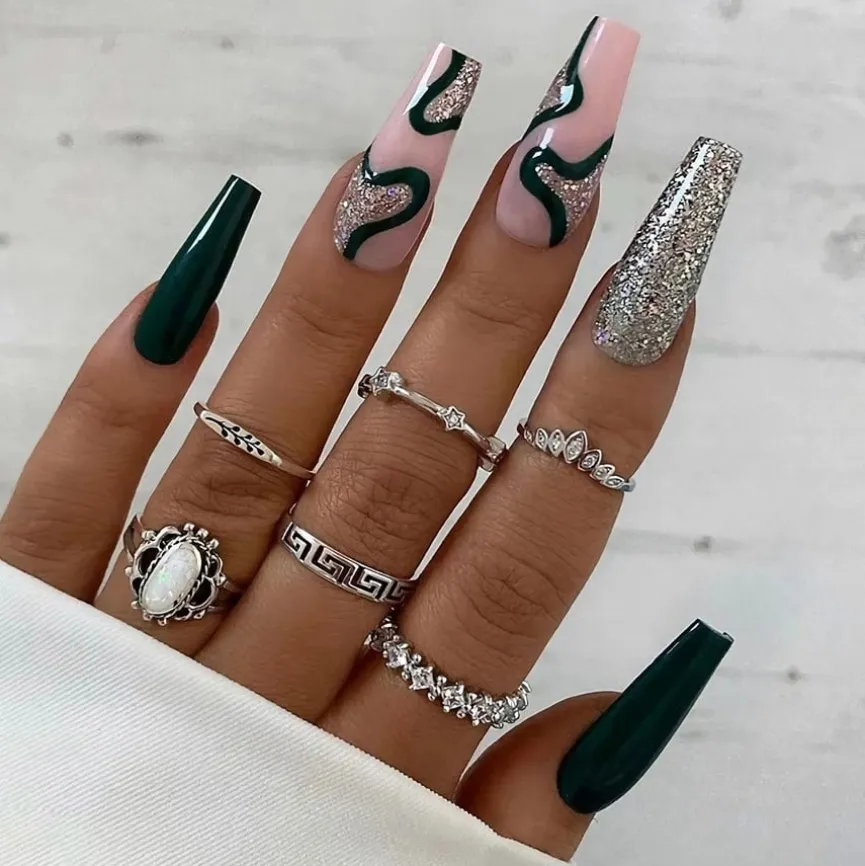 Zwart/Zilveren Nepnagels met Design