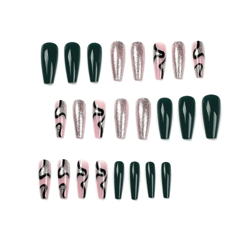 Zwart/Zilveren Nepnagels met Design